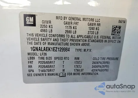 2014 Chevrolet Equinox Ls z USA, uszkodzony, nr VIN 1GNALAEK1EZ129984